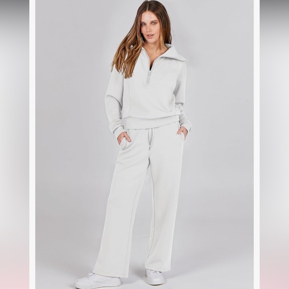 Anrabess Oversized Tracksuit Sweat Lounge Matching Set in White - Picture 2 of 11